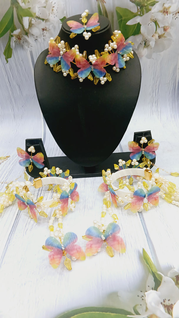 MULTI COLOUR BUTTERFLY JEWELLERY Set for Haldi -Mehndi SKU423