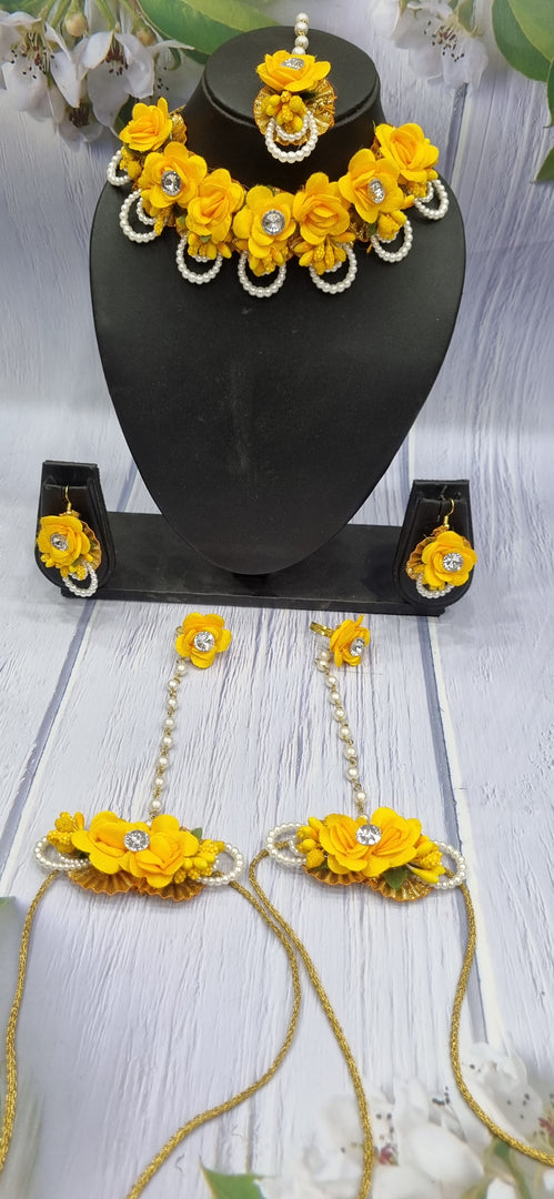 yellow flowers with round pearls SKU11