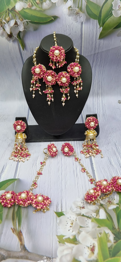 RANI & BABY PINK COLOUR BAJRA SET for Haldi-Mehndi SKU425
