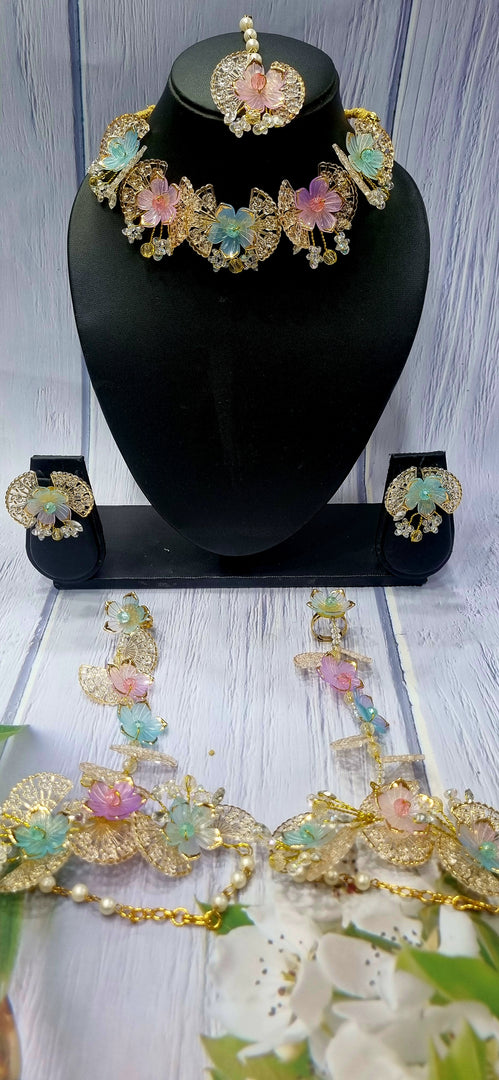 CRYSTAL LAVENDAR & SKY BLUE HANDMADE JEWELLERY SETS FOR WOMENS SKU482