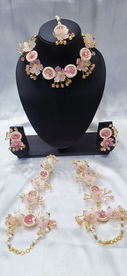 BABY PINK CRYSTAL HANDMADE JEWELLERY SETS FOR WOMENS SKU487
