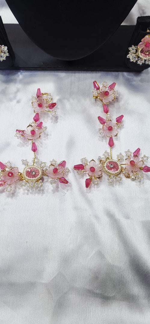 PINK CRYSTAL SEQUENCE HANDMADE JEWELLERY SETS FOR WOMENS SKU489
