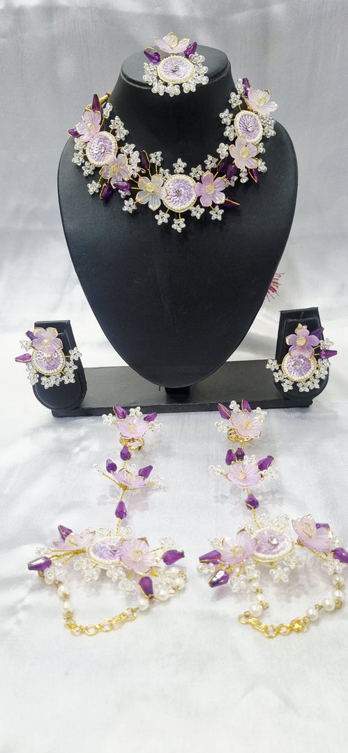 LAVENDER CRYSTAL SEQUENCE HANDMADE JEWELLERY SERS FOR WOMENS SKU490