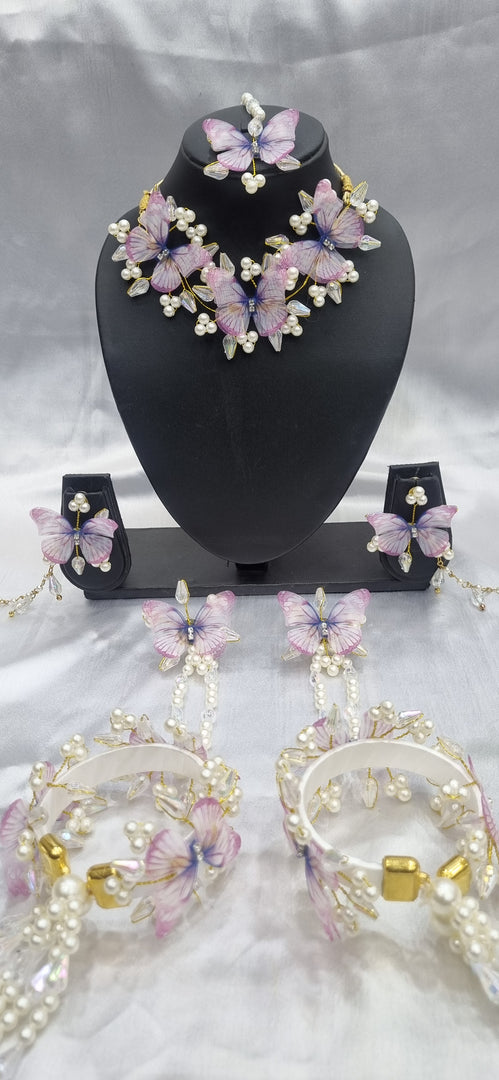 LAVENDER BABY PINK SHADE  BUTTERFLY CRYSTAL HANDMADE Jewellery Sets for Womens SKU484