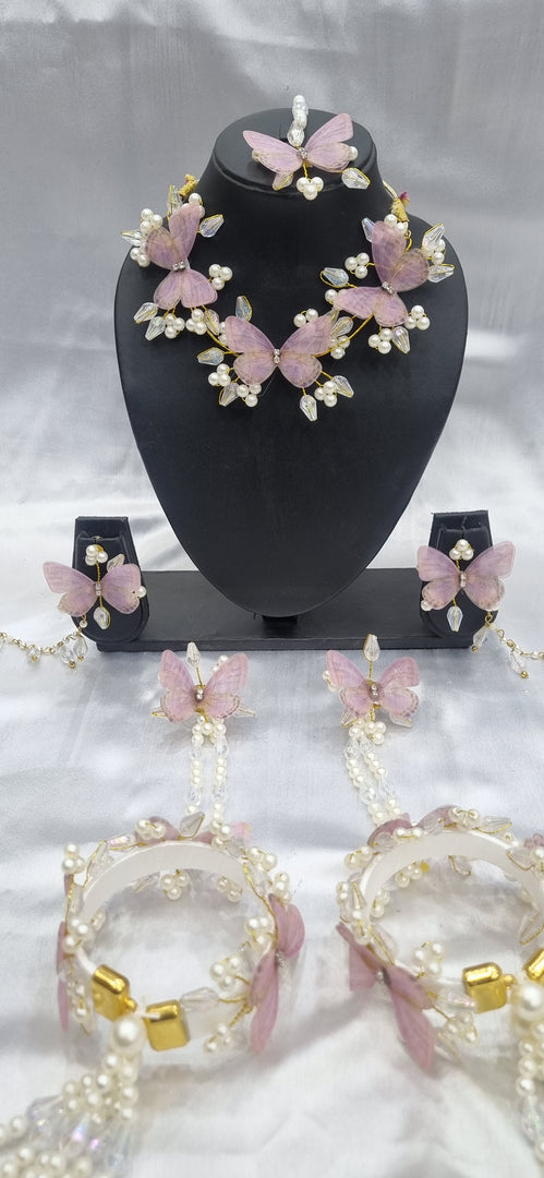 ONION COLOUR BUTTERFLY CRYSTAL HANDMADE JEWELLERY SETS FOR WOMENS SKU485