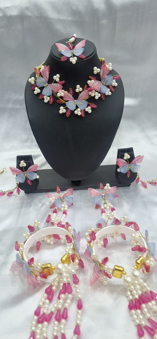TWIN COLOUR BUTTERFLY CRYSTAL HANDMADE JEWELLERY SETS FOR WOMENS SKU486