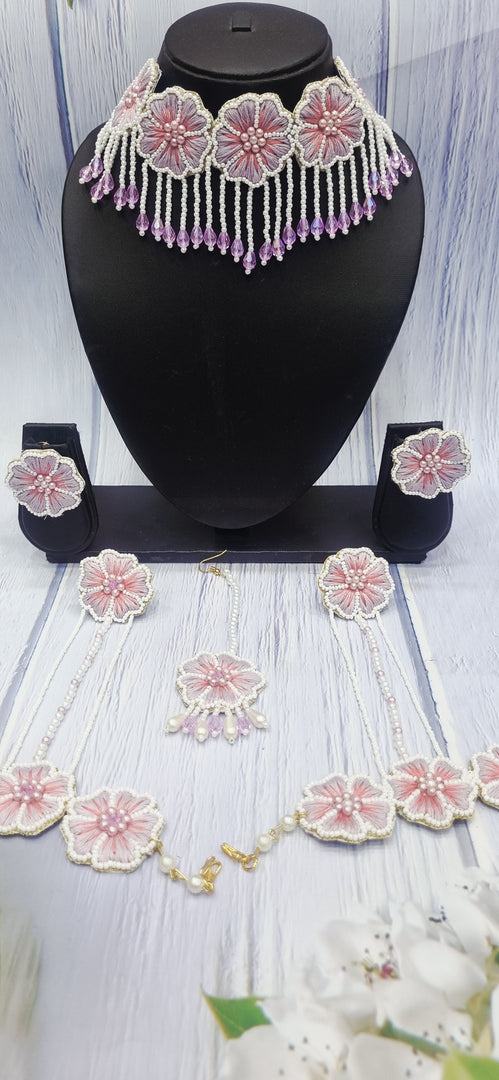 Lavender & PINK  Beads Jewellery Necklace Set for Haldi-Mehndi Ceremony BJ75