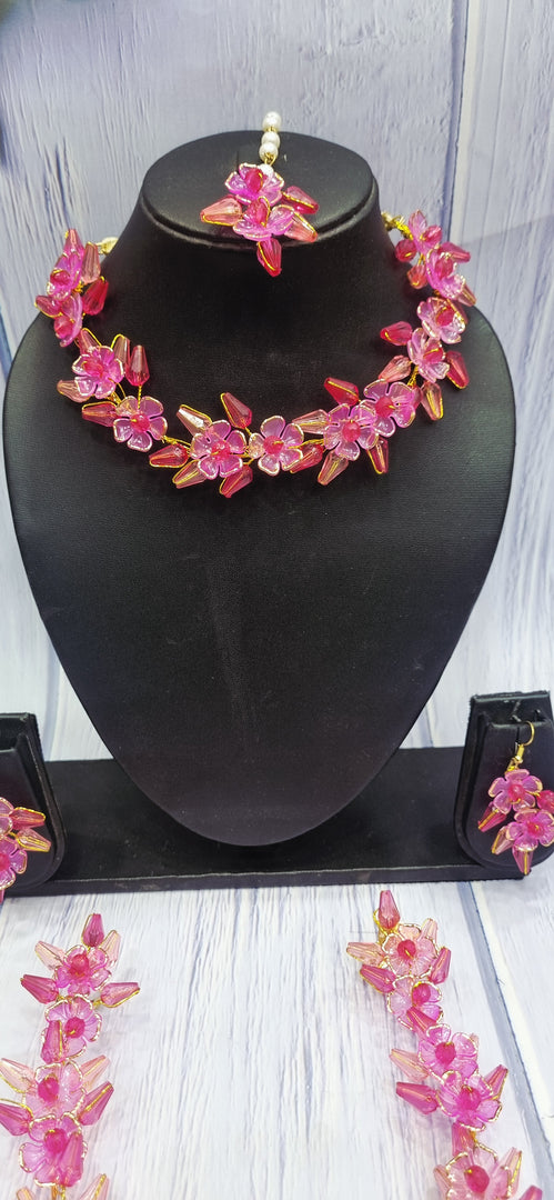 RANI PINK & RED FLOWER CRYSTALS SET SKU 045