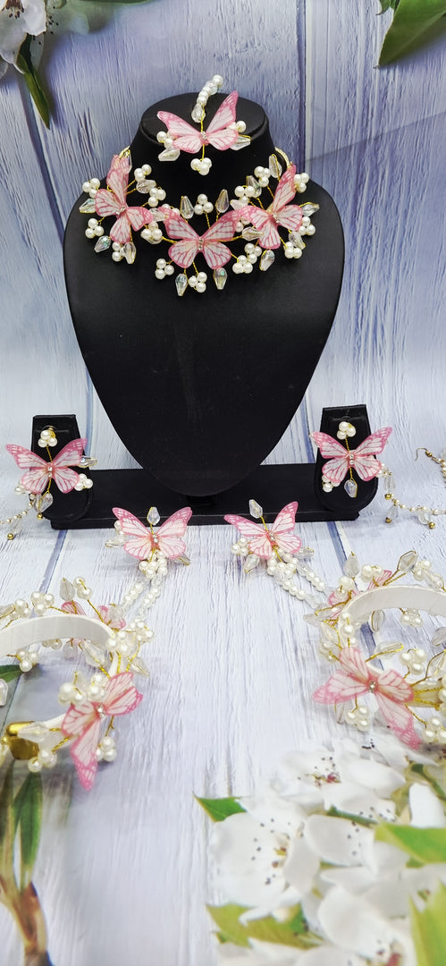 LIGHT PINK BUTTERFLY CRYSTALS HANDMADE Jewellery Sets for Womens SKU496
