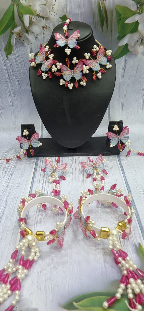 PINK & BLUE BUTTERFLY RANI CRYSTAL HANDMADE Jewellery Sets for Womens SKU506