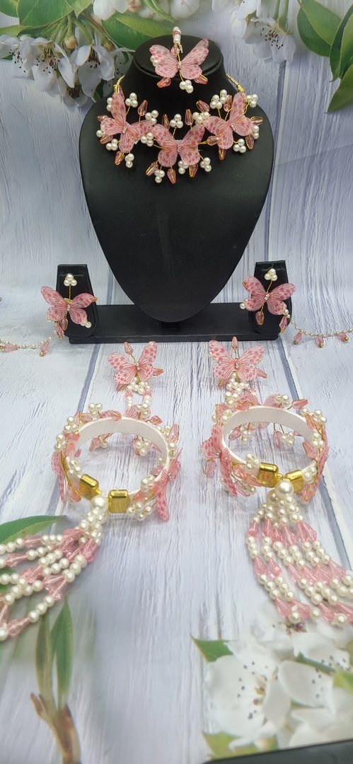 BABY PINK BUTTERFLY CRYSTAL HANDMADE Jewellery Sets for Womens SKU509