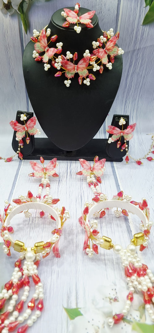 RED & PISTA COLOUR  BUTTERFLY HANDMADE Jewellery Sets for Womens SKU521