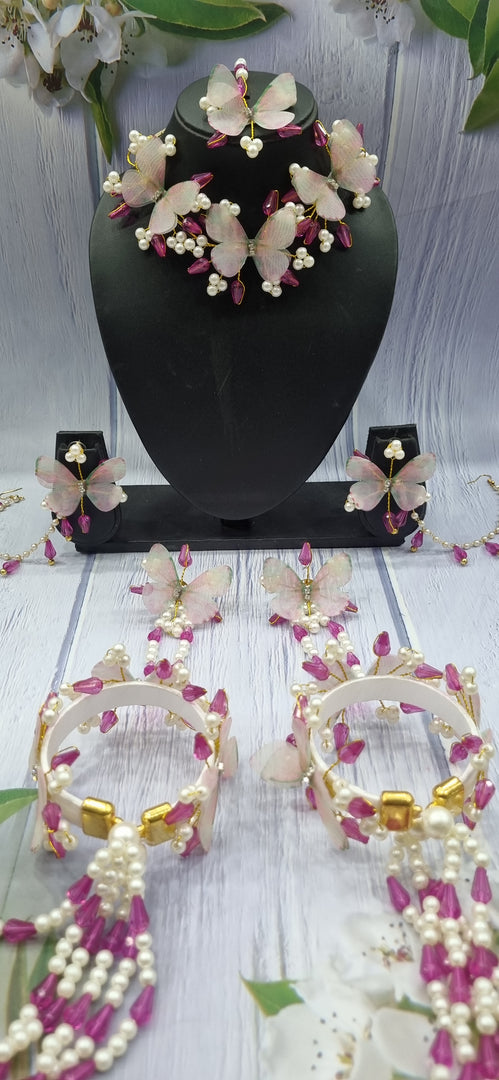 ONION BUTTERFLY  WITH RANI CRYSTAL HANDMADE Jewellery Sets for Womens SKU522