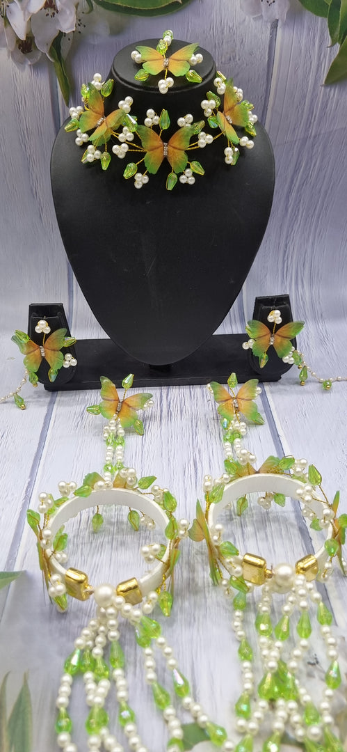 GREEN ORANGE SHADE BUTTERFLY CRYSTAL HANDMADE Jewellery Sets for Womens SKU524