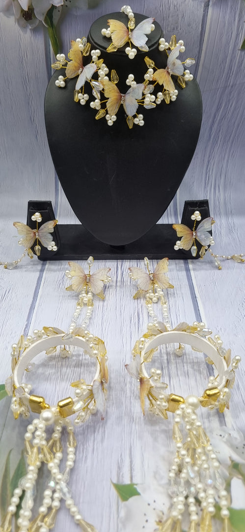 DUAL SHADE BUTTERFLY WHITE CRYSTAL HANDMADE Jewellery Sets for Womens SKU525