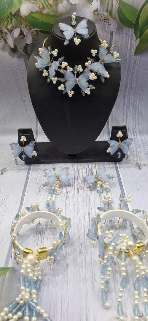 SKY BLUE BUTTERFLY CRYSTAL HANDMADE Jewellery Sets for Womens SKU541