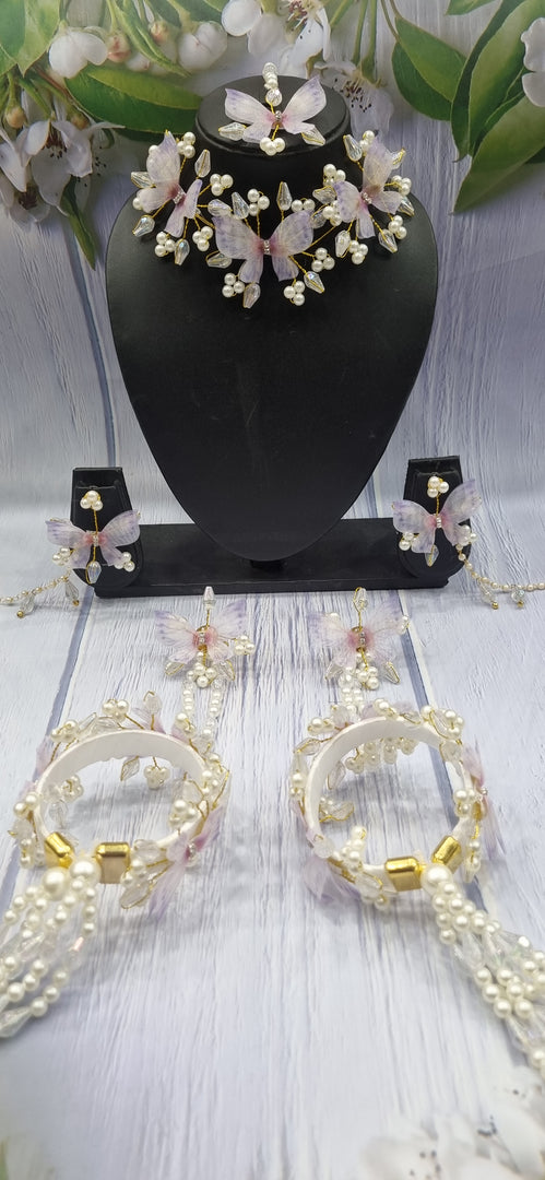 WHITE & LAVENDAR COLOUR BUTTERFLY CRYSTAL HANDMADE Jewellery Sets for Womens SKU540