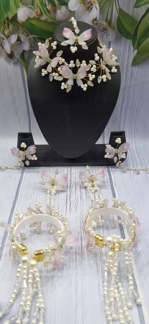 PINK & WHITE SHADE  BUTTRFLY CRYSTAL HANDMADE Jewellery Sets for Womens SKU538
