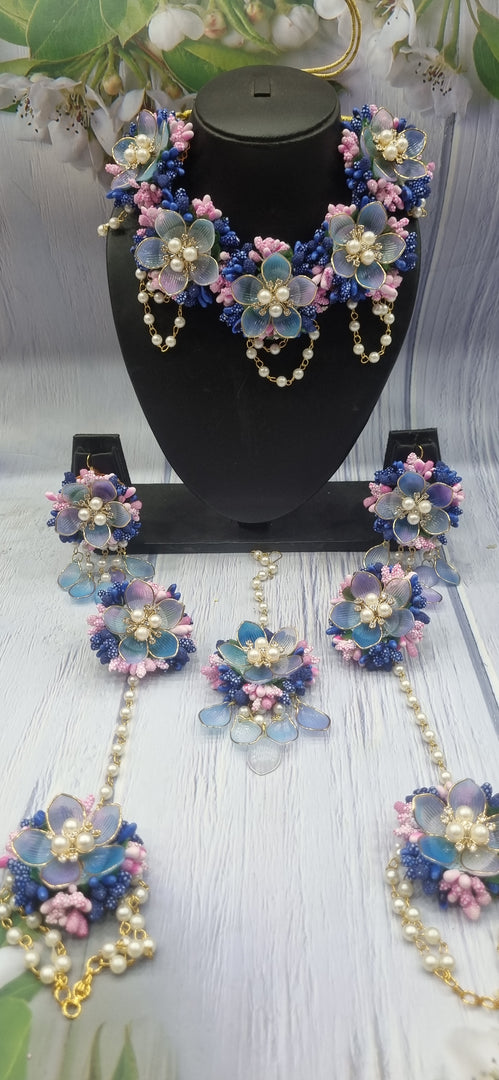 ACRYLIC BLUE FLOWER HANDMADE Jewellery Sets for Womens SKU531