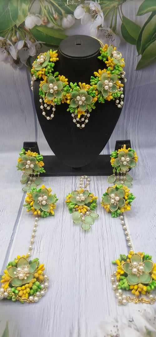 ACRYLIC GREEN FLOWER HANDMADE Jewellery Sets for Womens SKU535