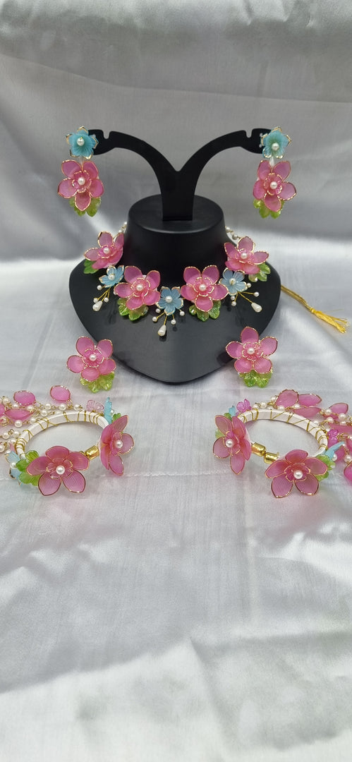 ACRYLIC LOTUS PINK & SKY BLUE HANDMADE Jewellery Sets for Womens SKU542