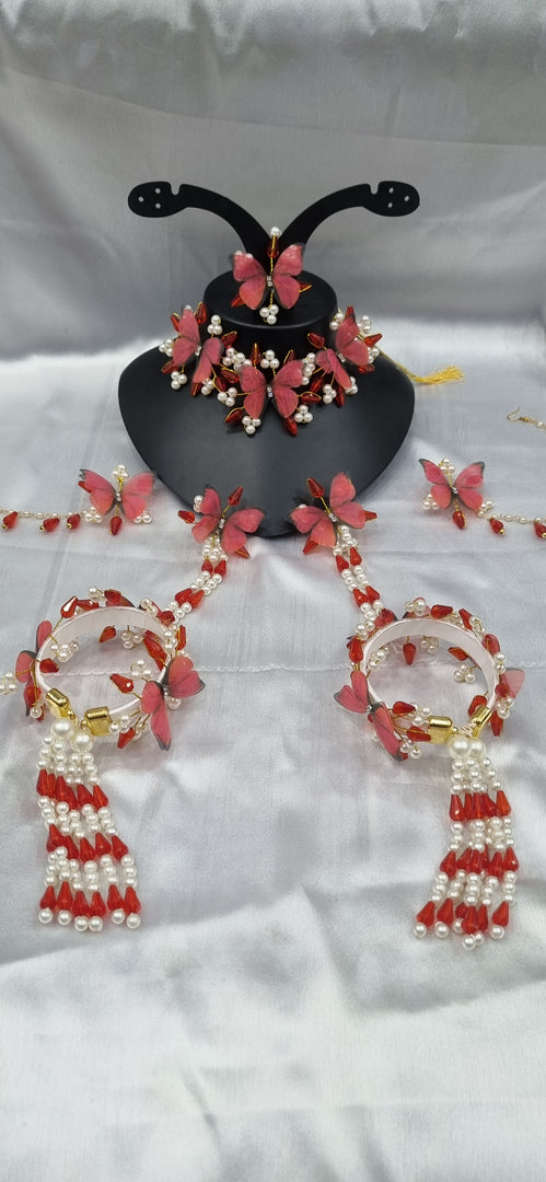 RED BUTTERFLY CRYSTAL HANDMADE Jewellery Sets for Womens SKU537