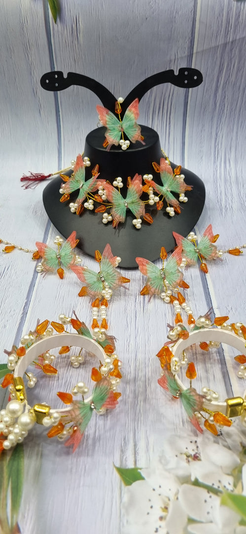 ORANGE & GREEN BUTTERFLY CRYSTAL HANDMADE Jewellery Sets for Womens SKU544