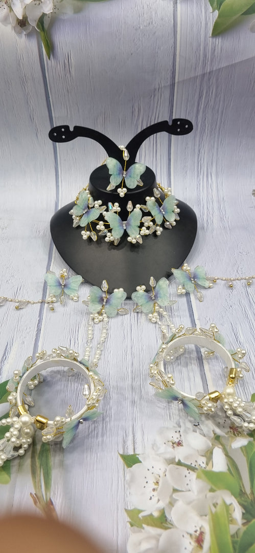 LAVENDAR & MINT GREEN BUTTERFLY CRYSTAL HANDMADE Jewellery Sets for Womens SKU545