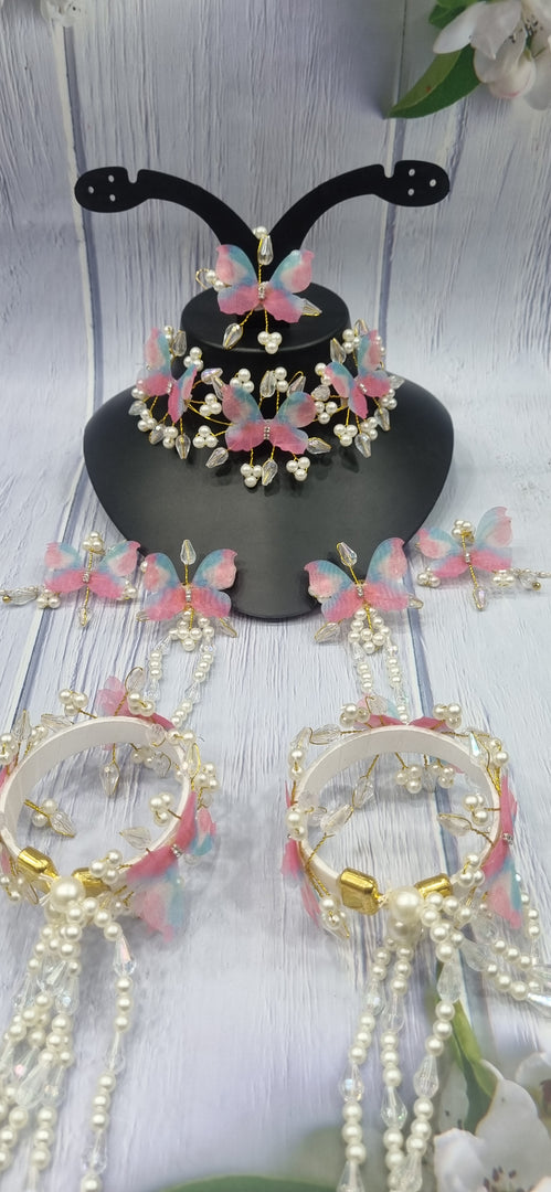 PINK & SKY BLUE BUTTERFLY CRYSTAL HANDMADE Jewellery Sets for Womens SKU547