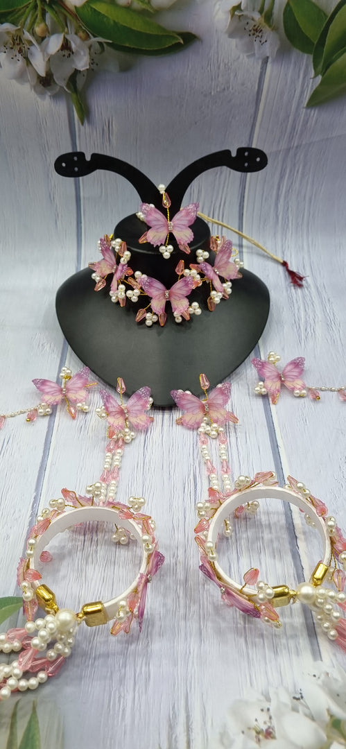 PINK & LAVENDAR BLUE BUTTERFLY CRYSTAL HANDMADE Jewellery Sets for Womens SKU565