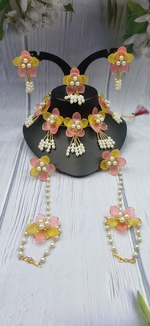 PINK & YELLOW ACRYLIC  HANDMADE Jewellery Sets for Womens SKU549