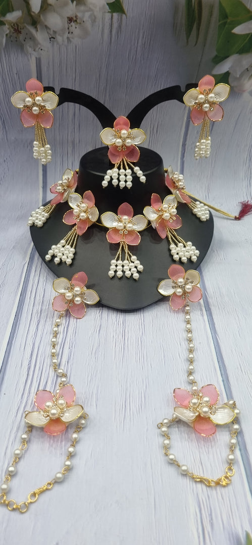 PINK & WHITE ACRYLIC HANDMADE Jewellery Sets for Womens SKU550