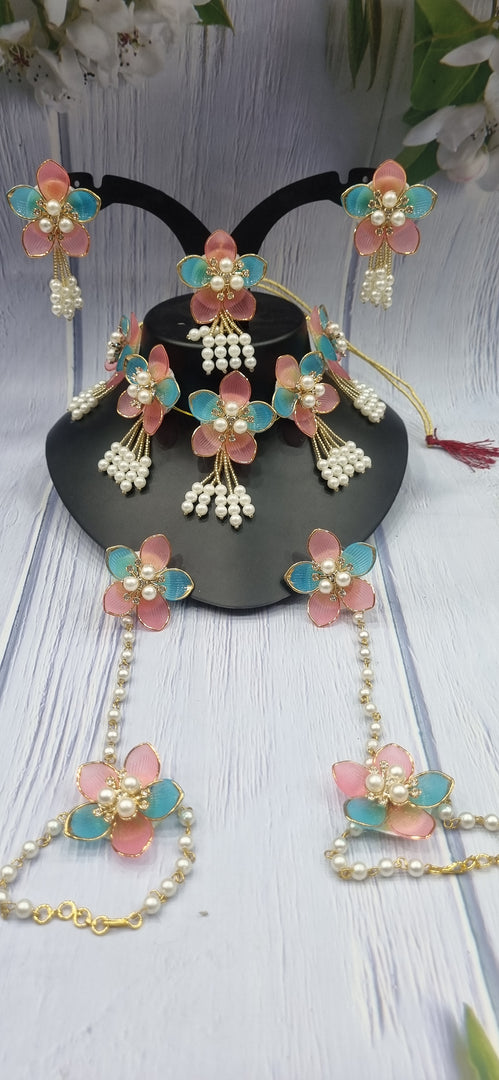 PINK & SKY BLUE ACRYLIC HANDMADE Jewellery Sets for Womens SKU553