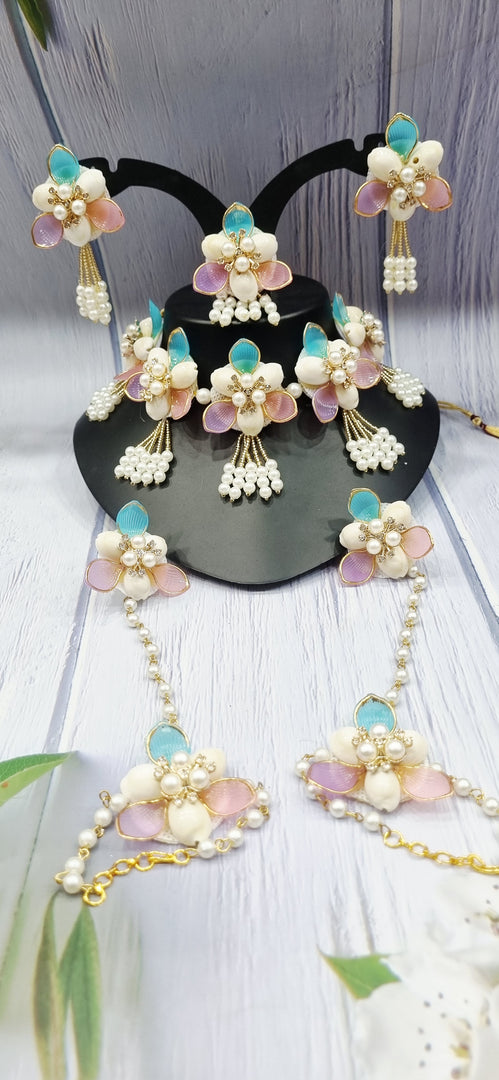 BABY PINK & SKY BLUE SHELL HANDMADE Jewellery Sets for Womens SKU557