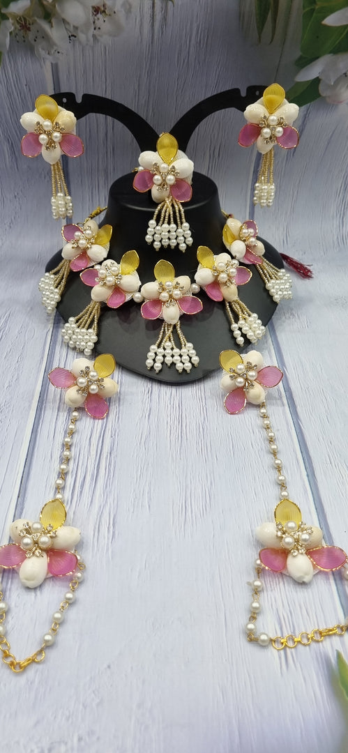 PINK & YELLOW SHELL HANDMADE Jewellery Sets for Womens SKU558