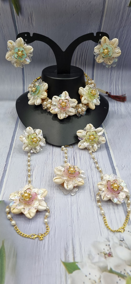AQUAMARIN & ROSE QUARTZ COLOUR IN ACRYLIC SHELL HANDMADE Jewellery Sets for Womens SKU569