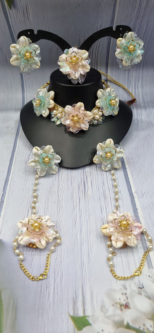 AQUAMARINE BLUE & PINK IN ACRYLIC SHELL HANDMADE Jewellery Sets for Womens SKU571