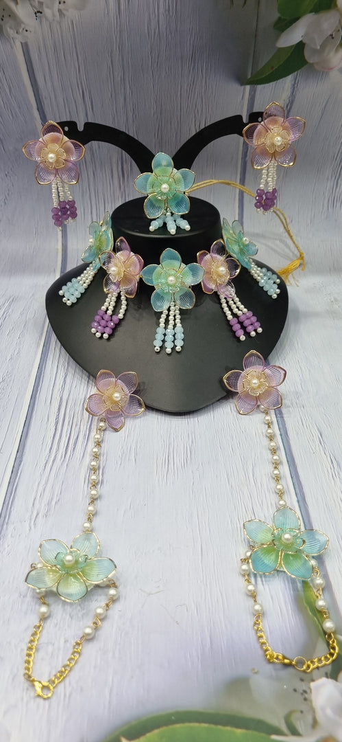 LAVENDAR & SKY BLUE ACRYLIC HANDMADE Jewellery Sets for Womens SKU582