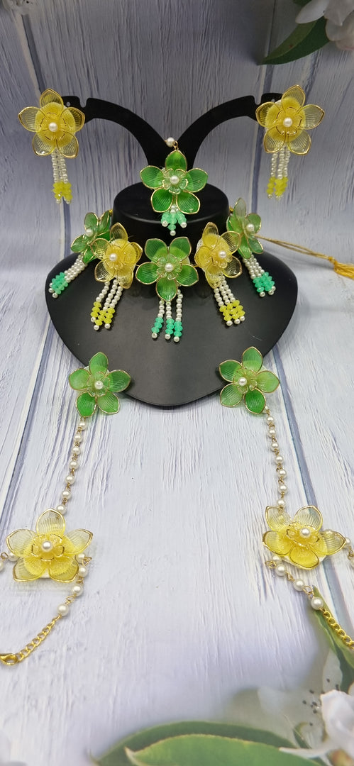 GREEN & YELLOW ACRYLIC HANDMADE Jewellery Sets for Womens SKU583