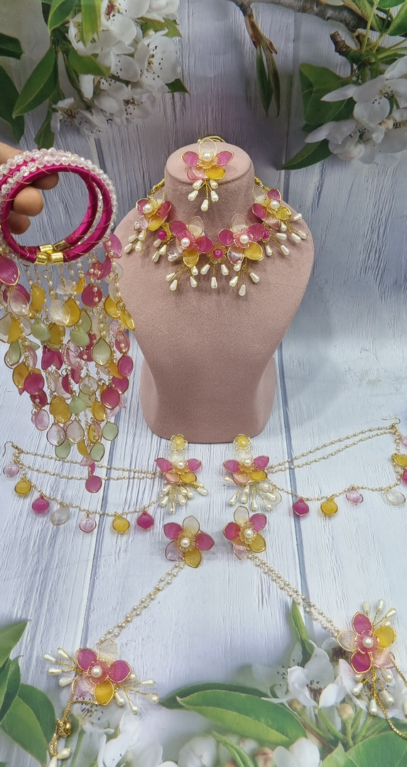 PINK & YELLOW ACRYLIC HANDMADE Jewellery Sets for Womens SKU591
