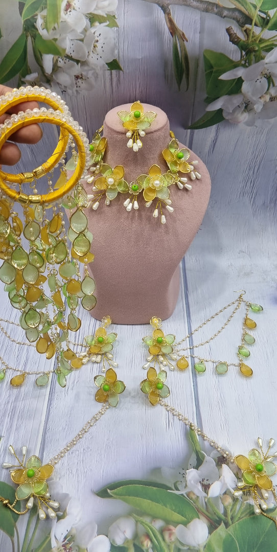 YELLOW & GREEN ACRYLIC HANDMADE Jewellery Sets for Womens SKU590