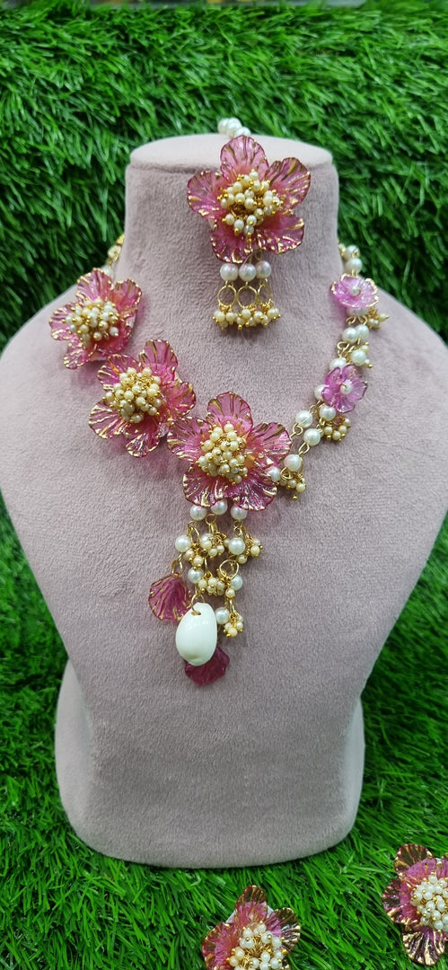 PINK  ACRYLIC HANDMADE Jewellery Sets for Womens SKU611