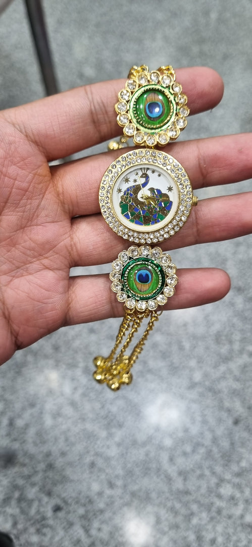 PEACOCK KUNDAN LATKAN WATCH for Womens SKU619