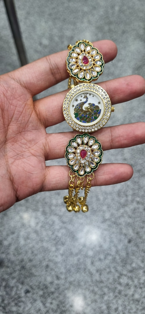 PEACOCK KUNDAN LATKAN WATCH for Womens SKU618