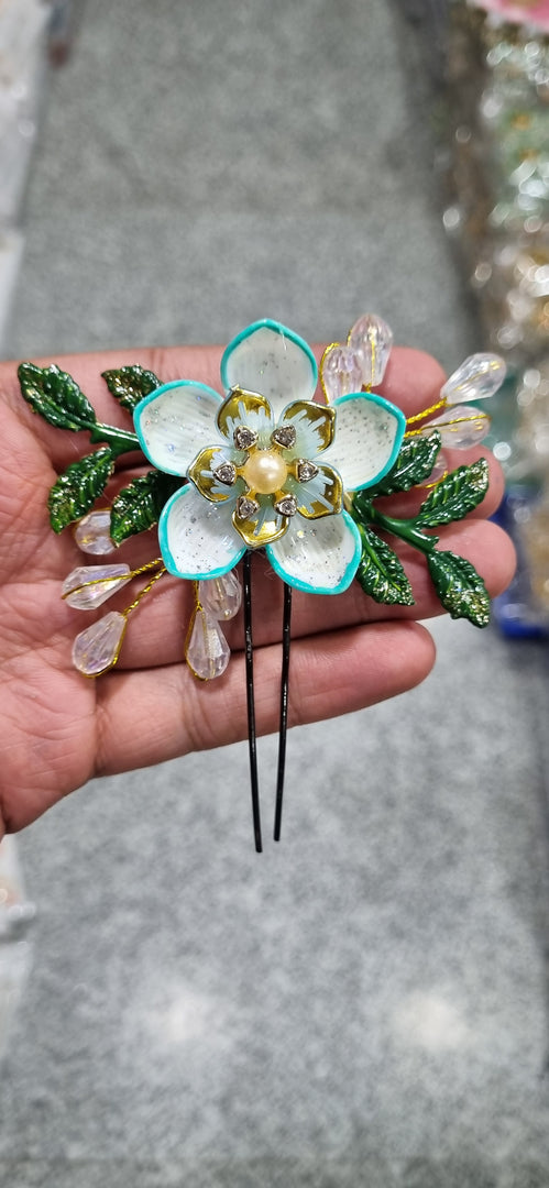 SKY BLUE LOTUS FLOWER HAIR PIN for Womens SKU624
