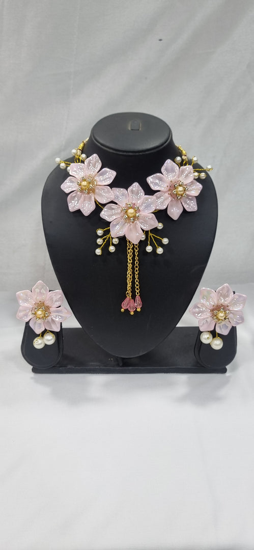 BABY PINK ACRYLIC HANDMADE Jewellery Sets for Womens SKU627