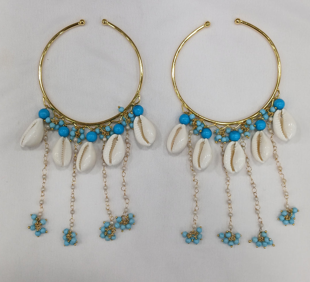 OPENABLE SKY BLUE BEADS SHELL BANGLES  for Womens SKU 643