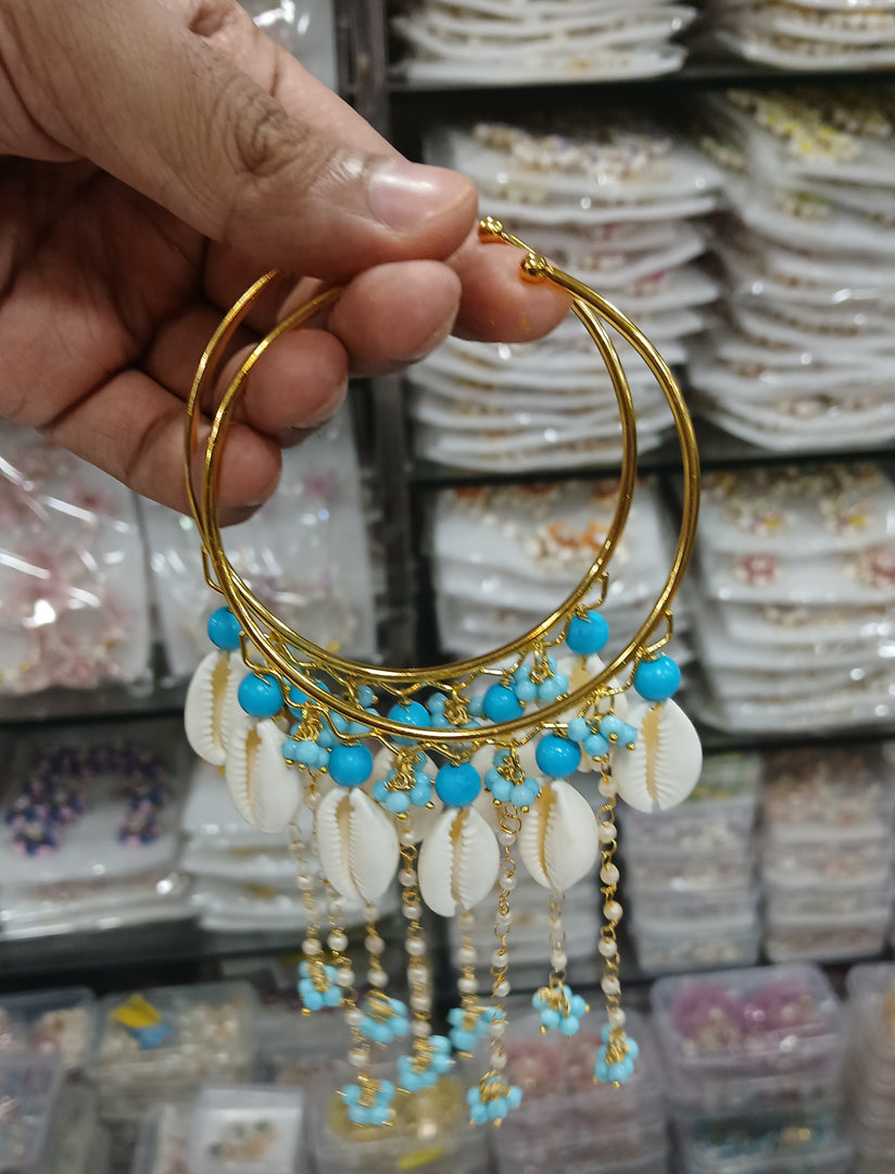 OPENABLE SKY BLUE BEADS SHELL BANGLES  for Womens SKU 643