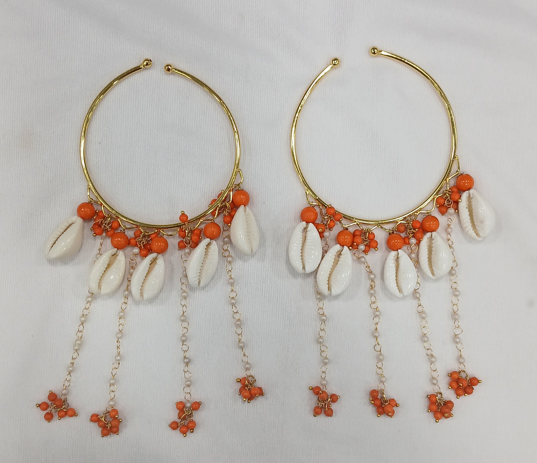 OPENABLE ORANGE BEADS SHELL BANGLES  for Womens SKU 644