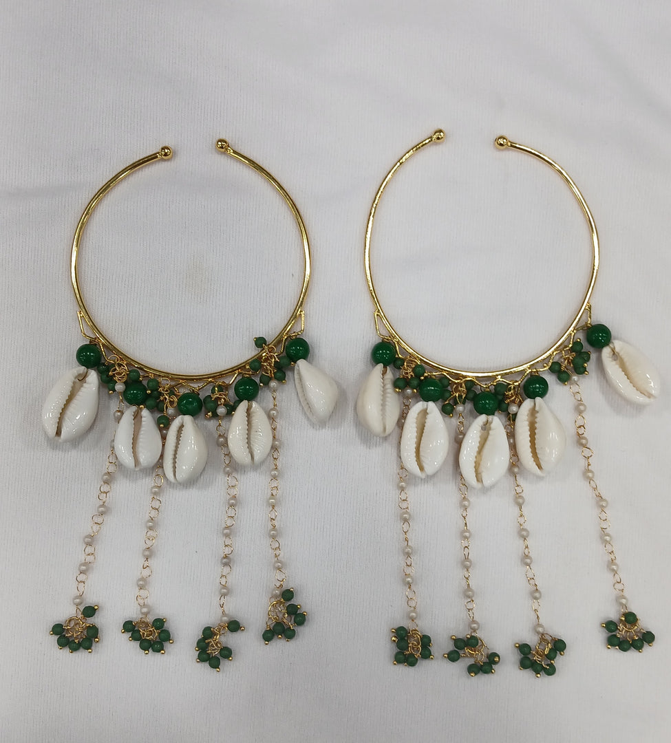 OPENABLE GREEN BEADS SHELL BANGLES  for Womens SKU 645